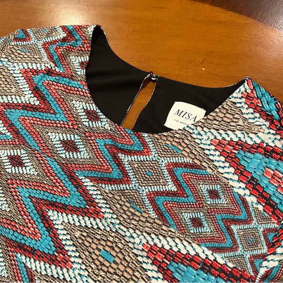 MISA Los Angeles Snakeskin Mosaic Print Swing Dress 1X Long Sleeve Mini Short - Picture 4 of 16